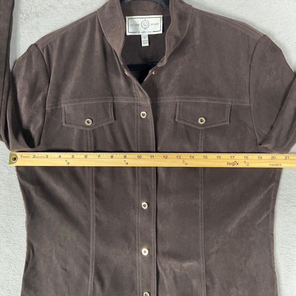 St. John Sport By‎ Marie Gray Faux Suede Snap Button Shirt Women's Small Brown - Picture 8 of 11